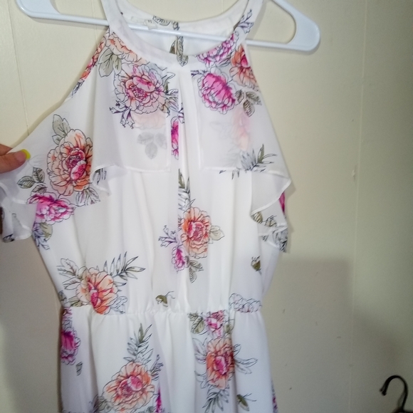 Maurices White Midi Dress with Pink and Peach Floral Print - Picture 2 of 5